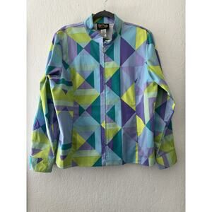 Bob Mackie Wearable Art Jacket Zip Front Geometric Pattern Pockets Size Large